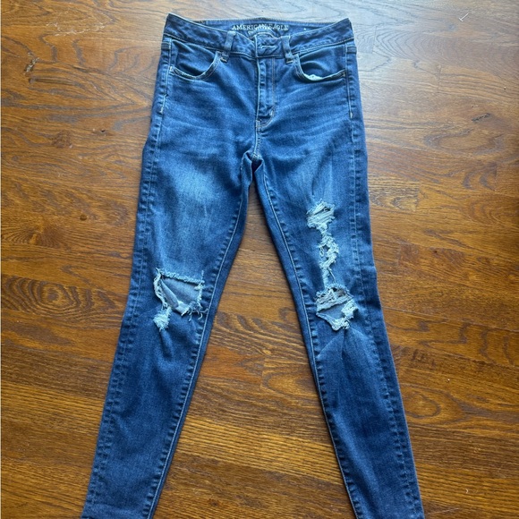 American Eagle Outfitters Dark Blue Distressed Skinny Jeans - Picture 2 of 6